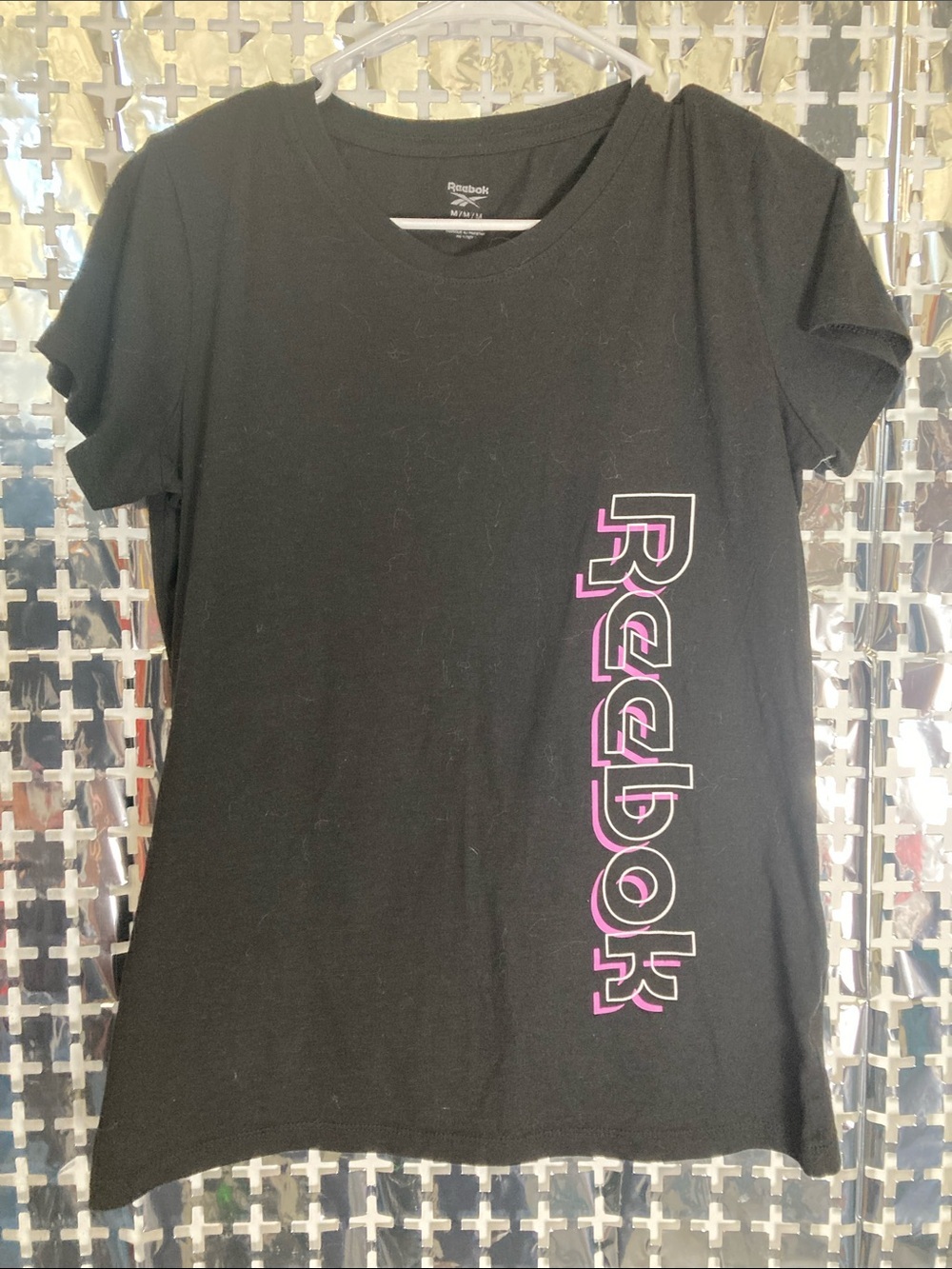 Reebok Black Tee with Pink Vertical Logo